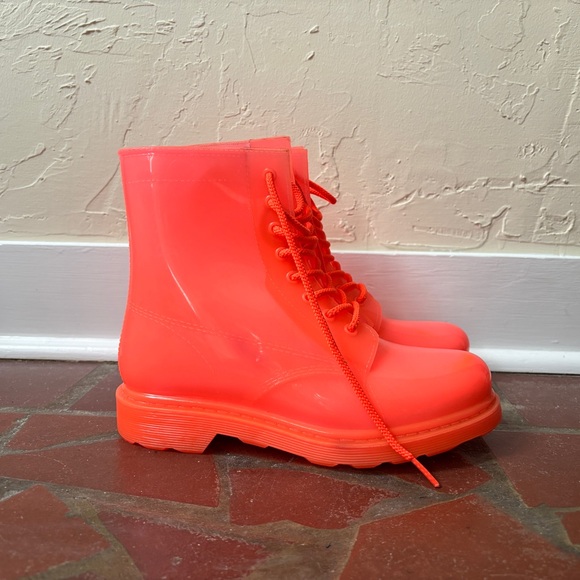 Qupid Neon Pink Doc Martin Style RainBoots Size 7 - Picture 6 of 9